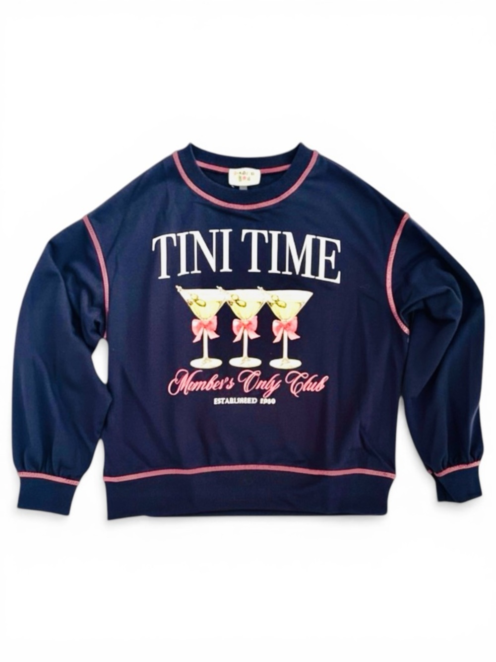 FANTASTIC FAWN MSRP $60 Martini Clubhouse Oversized Pullover in Navy w/Red Seam